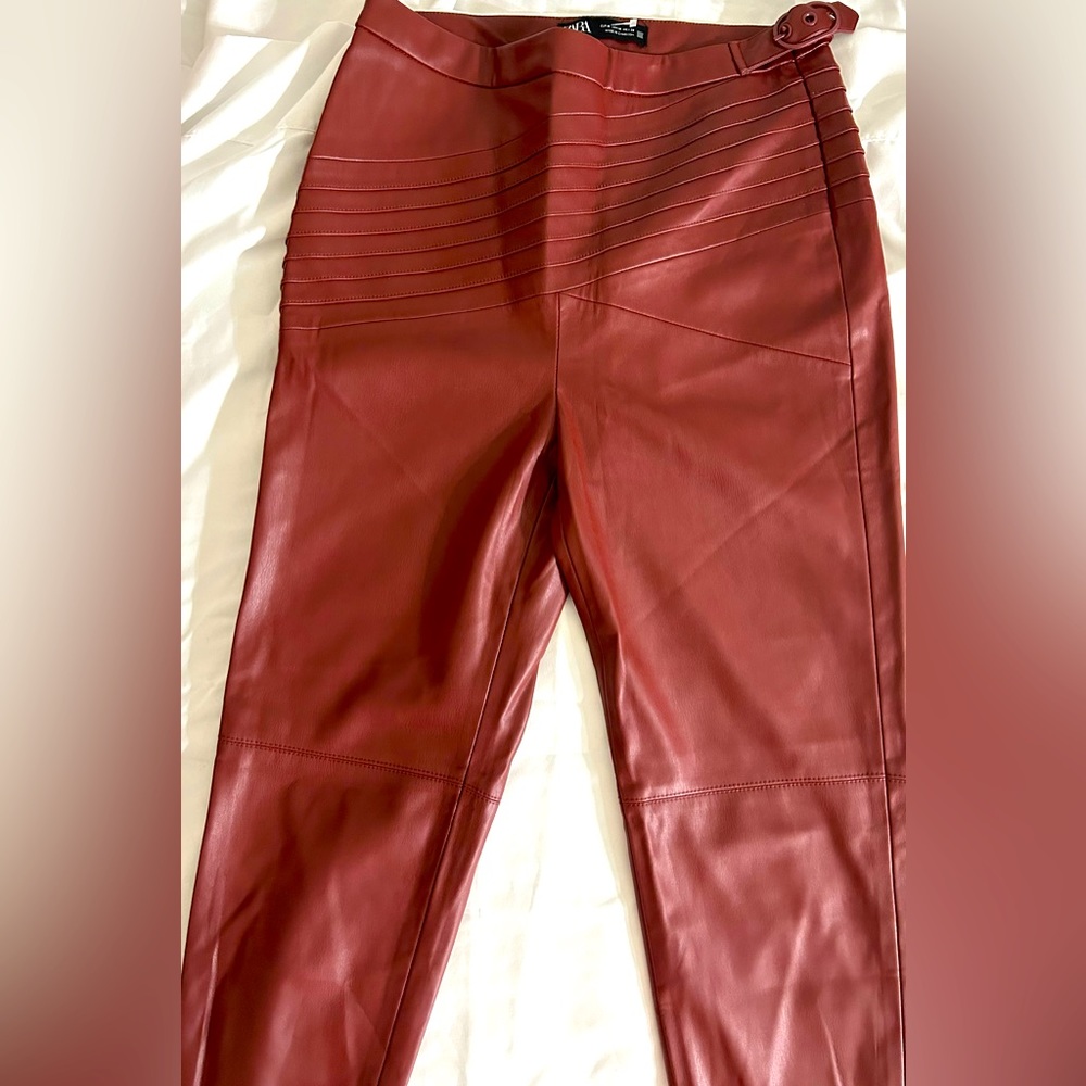 Faux red leather pant